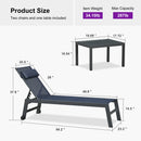 PURPLE LEAF Outdoor Lounge Chair Patio Chaise Pool Lounger Aluminum Frame with Side Table and Wheels for Outside Sunbathing Tanning Recliner Including Pillows