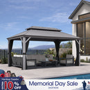 PURPLE LEAF Patio Gazebo for Pool Light Grey Hardtop Galvanized Steel Roof with Upgraded Curtains