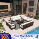 PURPLE LEAF Caesar Enclosed Patio Conversation Set with Bronze Cushion Pillows and Ottoman for Porch Garden