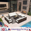 PURPLE LEAF Caesar Enclosed Patio Conversation Set with Bronze Cushion Pillows and Ottoman for Porch Garden