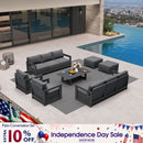 PURPLE LEAF Caesar Enclosed Patio Conversation Set with Grey Cushion Pillows and Ottoman for Porch Garden