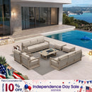 PURPLE LEAF Caesar Enclosed Patio Conversation Set with Khaki Cushion Pillows and Ottoman for Porch Garden