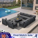 PURPLE LEAF Caesar Open-End Patio Conversation Set with Grey Cushion Pillows and Ottoman for Modern Outdoor Deck
