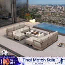 PURPLE LEAF Caesar L-shaped Patio Conversation Set with Khaki Cushion Pillows and Ottoman Couch for Backyard Porch