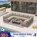 PURPLE LEAF Caesar U-Shaped Patio Conversation Set with Khaki Cushion Pillows and Ottoman Couch for Patio Backyard