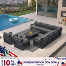PURPLE LEAF Caesar Open-End Patio Conversation Set with Grey Cushion Pillows and Ottoman for Modern Outdoor Deck