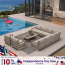 PURPLE LEAF Caesar Open-End Patio Conversation Set with Khaki Cushion Pillows and Ottoman for Modern Outdoor Deck