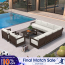 PURPLE LEAF Caesar Open-End Patio Conversation Set with Bronze Cushion Pillows and Ottoman for Modern Outdoor Deck