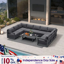 PURPLE LEAF Caesar U-Shaped Patio Conversation Set with Grey Cushion Pillows and Ottoman Couch for Patio Backyard