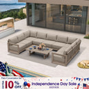PURPLE LEAF Caesar U-Shaped Patio Conversation Set with Khaki Cushion Pillows and Ottoman Couch for Patio Backyard