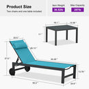 PURPLE LEAF Outdoor Lounge Chair Patio Chaise Pool Lounger Aluminum Frame with Side Table and Wheels for Outside Sunbathing Tanning Recliner Including Pillows