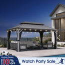PURPLE LEAF Patio Gazebo for Pool Light Grey Hardtop Galvanized Steel Roof with String Lights-milky