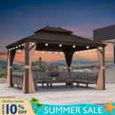 PURPLE LEAF Outdoor Hardtop Gazebo for Garden Bronze Double Roof Aluminum Frame Pavilion with String Lights-clear