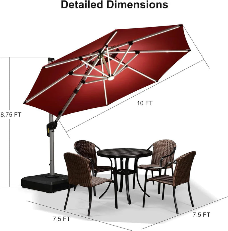 【Outdoor Idea】PURPLE LEAF Double Top Outdoor Patio Umbrella with Light, LED Cantilever Umbrella with Base