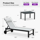 PURPLE LEAF Outdoor Lounge Chair Patio Chaise Pool Lounger Aluminum Frame with Side Table and Wheels for Outside Sunbathing Tanning Recliner Including Pillows