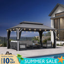 PURPLE LEAF Patio Gazebo for Pool Light Grey Hardtop Galvanized Steel Roof with String Lights-milky