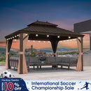 PURPLE LEAF Outdoor Hardtop Gazebo for Garden Bronze Double Roof Aluminum Frame Pavilion with String Lights-clear