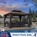 PURPLE LEAF Outdoor Hardtop Gazebo for Patio Bronze Aluminum Frame Pavilion with Navy-Blue Curtain