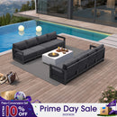 PURPLE LEAF Caesar Open-End Patio Conversation Set with Grey Cushion Pillows and Ottoman for Modern Outdoor Deck