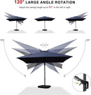 PURPLE LEAF Economical Patio Umbrella Swivel Rectangle Outdoor Umbrellas The easy-tilt system allows you to adjust the canopy angle up to 60° to the left or right, keep the shade as the sun moves throughout the day, and adjust the angle you want whenever you want.The crank system of Purple Leaf cantilever umbrella makes it easy to raise and lower the canopy, 5 height and angle to choose, foot pedal allows for complete 360 degree.