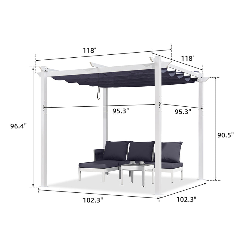 PURPLE LEAF Outdoor Retractable Pergola with Double Sun Shade Canopy White Heavy-Duty Aluminum Pergola Patio Modern Pergola for Garden Deck Backyard