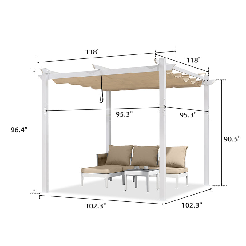 PURPLE LEAF Outdoor Retractable Pergola with Double Sun Shade Canopy White Heavy-Duty Aluminum Pergola Patio Modern Pergola for Garden Deck Backyard