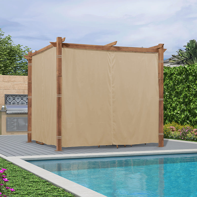 PURPLE LEAF Outdoor Retractable Pergola with Sun Shade Canopy In Natural Wood Grain Frame With Curtains