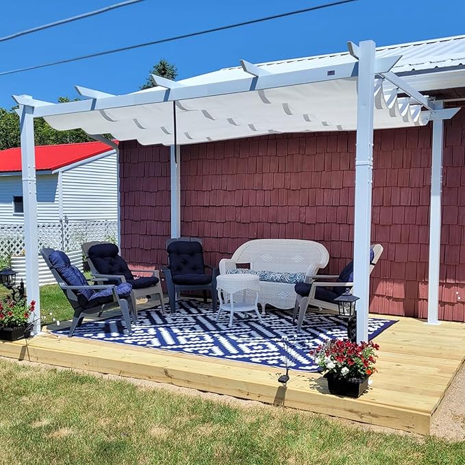 PURPLE LEAF Outdoor Retractable Pergola with Double Sun Shade Canopy White Heavy-Duty Aluminum Pergola Patio Modern Pergola for Garden Deck Backyard