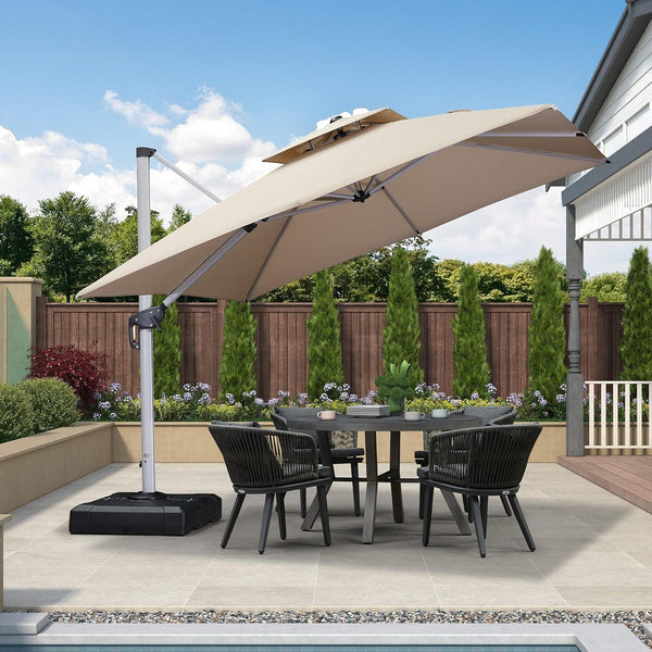 PURPLE LEAF Double Top 360 Degree Rotation 9 ft / 10 ft / 11 ft / 12 ft Square Patio Classic Umbrella - Purple Leaf Garden