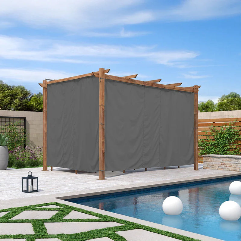 PURPLE LEAF Outdoor Retractable Pergola with Sun Shade Canopy In Natural Wood Grain Frame With Curtains