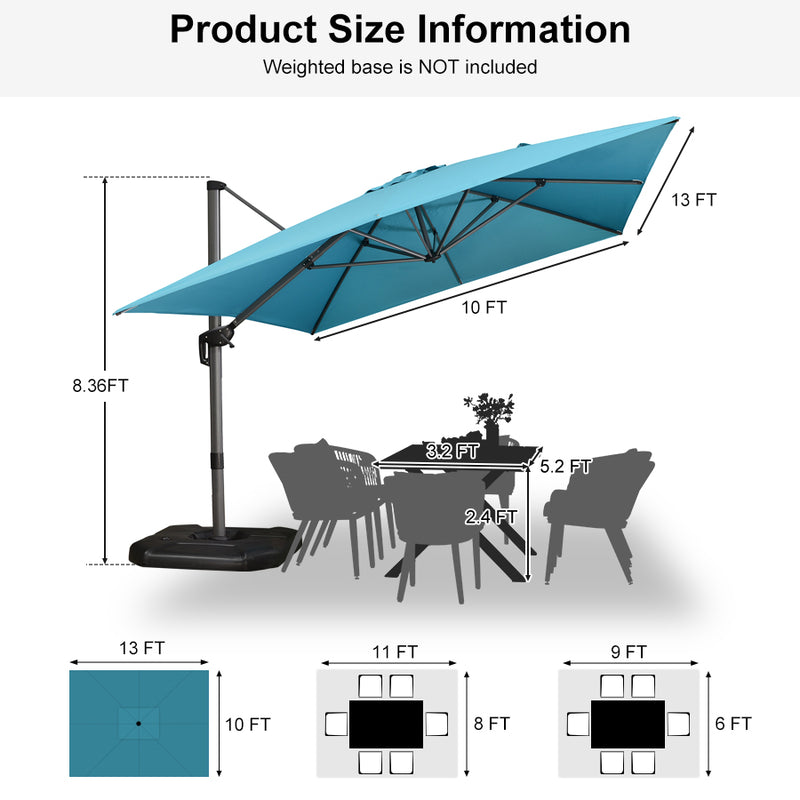 PURPLE LEAF Economical Square Outdoor Patio Umbrella Rectangle Cantilever Umbrella