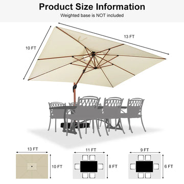 Rectangle Cantilever Patio Umbrella 9 x 12 / 10 x 13 ft