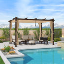 PURPLE LEAF Bronze Pergola Outdoor Retractable Metal Pergola with Canopy with Shade Cover With Curtains