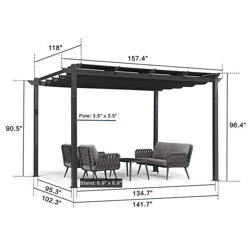PURPLE LEAF Outdoor Retractable Pergola with Sun Shade Canopy Patio Aluminum Pergola for Garden