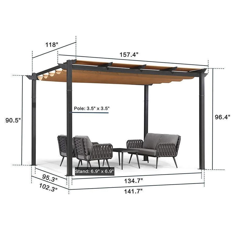 PURPLE LEAF Outdoor Retractable Pergola with Sun Shade Canopy Patio Aluminum Pergola for Garden
