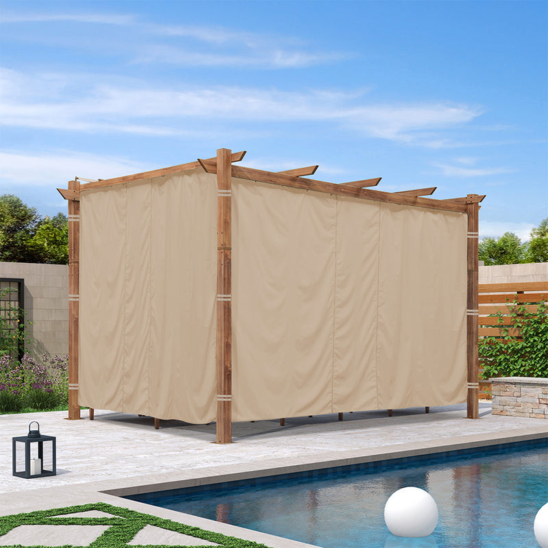 PURPLE LEAF Outdoor Retractable Pergola with Sun Shade Canopy In Natural Wood Grain Frame With Curtains