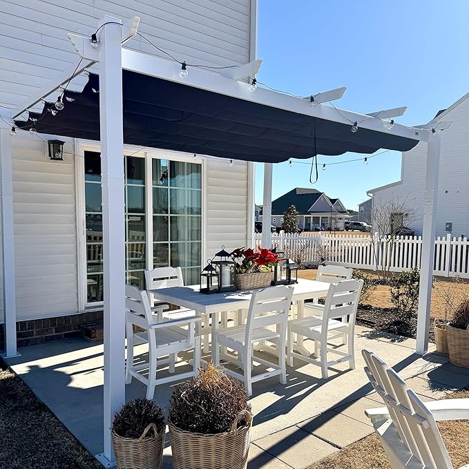 PURPLE LEAF Outdoor Retractable Pergola with Double Sun Shade Canopy White Heavy-Duty Aluminum Pergola Patio Modern Pergola for Garden Deck Backyard