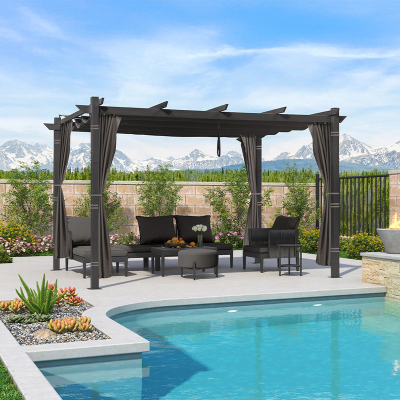 PURPLE LEAF Outdoor Retractable Pergola with Sun Shade Canopy Patio Aluminum Pergola With Curtains