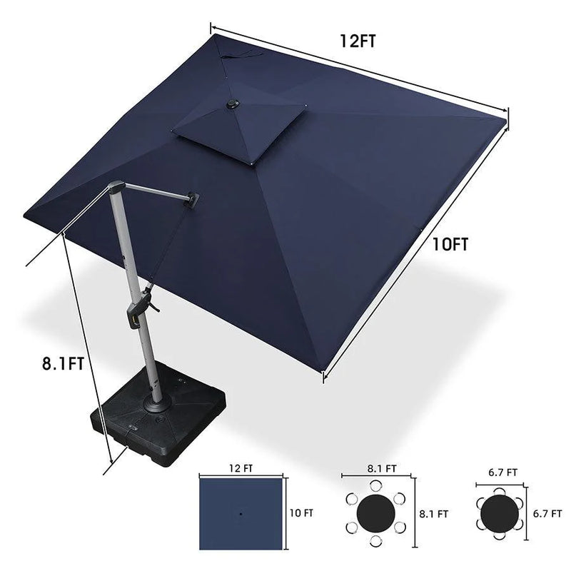 PURPLE LEAF Rectangular Large Outdoor Cantilever Umbrella With Base for Garden, Pool