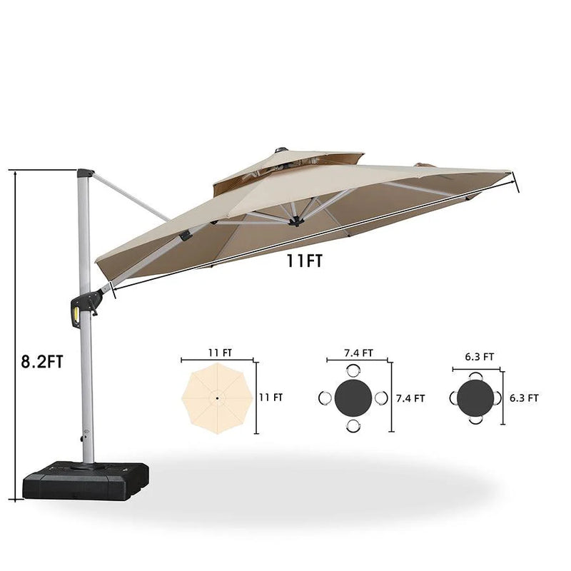 PURPLE LEAF Large Round Patio Cantilever Umbrella With Base for Deck, Pool, Backyard