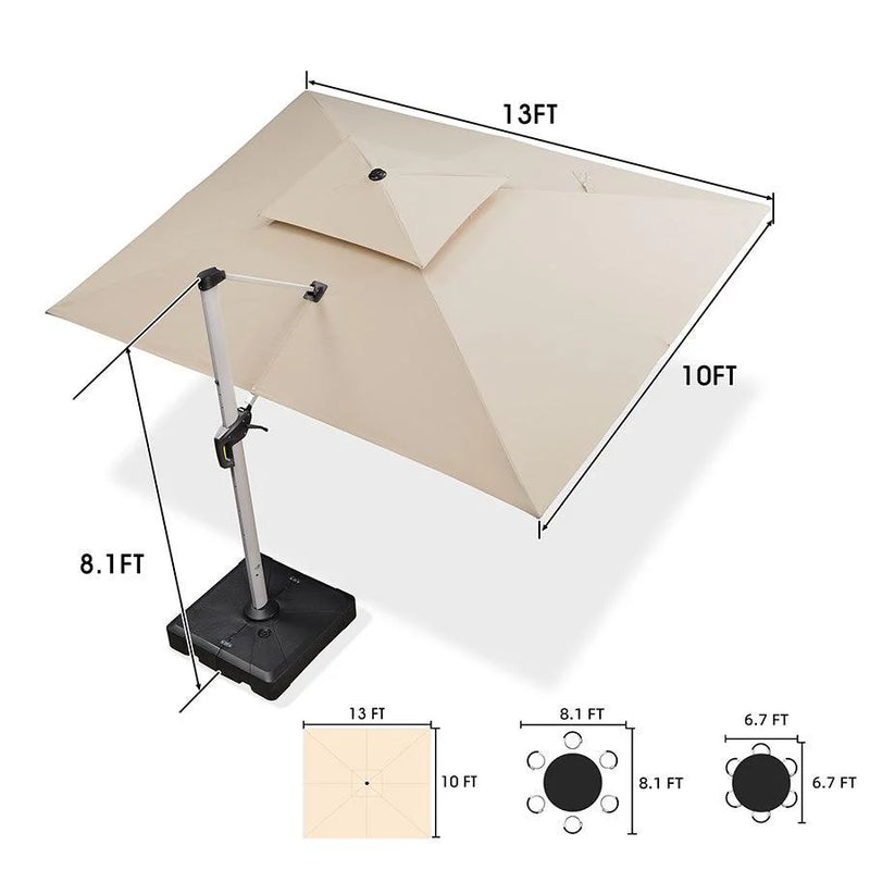 PURPLE LEAF Rectangular Large Outdoor Cantilever Umbrella With Base for Garden, Pool