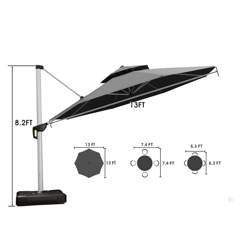 PURPLE LEAF Large Round Patio Cantilever Umbrella With Base for Deck, Pool, Backyard