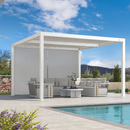 PURPLE LEAF Athena Louvered Pergola White Outdoor Aluminum Pergola with Solid Color Roller Blind Adjustable Gazebo for Patio Deck Garden