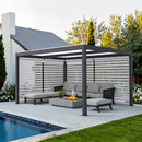 PURPLE LEAF Athena Louvered Pergola Grey Outdoor Aluminum Pergola with Roller Blinds Adjustable Gazebo Rainproof for Patio Deck Garden