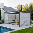PURPLE LEAF Athena Louvered Pergola Grey Outdoor Aluminum Pergola with Roller Blinds Adjustable Gazebo Rainproof for Patio Deck Garden