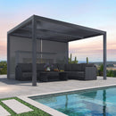 PURPLE LEAF Athena Louvered Pergola Grey Outdoor Aluminum Pergola with Solid Color Roller Blind Adjustable Gazebo for Patio Deck Garden