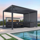 PURPLE LEAF Athena Louvered Pergola Grey Outdoor Aluminum Pergola with Solid Color Roller Blind Adjustable Gazebo for Patio Deck Garden