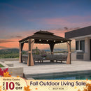 PURPLE LEAF Outdoor Hardtop Gazebo for Garden Bronze Double Roof Aluminum Frame Pavilion with String Lights-clear