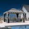 PURPLE LEAF Patio Gazebo for Pool Light Grey Hardtop Galvanized Steel Roof with String Lights-clear