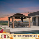 PURPLE LEAF Outdoor Hardtop Gazebo for Garden Bronze Double Roof Aluminum Frame Pavilion with String Lights-clear